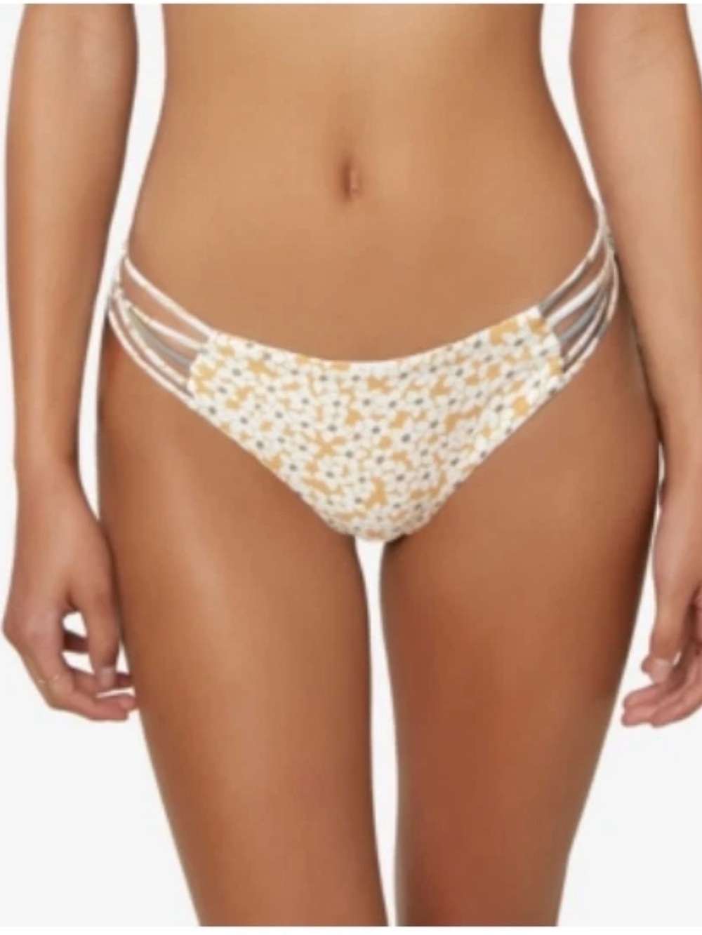 O'Neill Tan and White Floral Triple-Strap Bikini Bottoms Size Small NWT